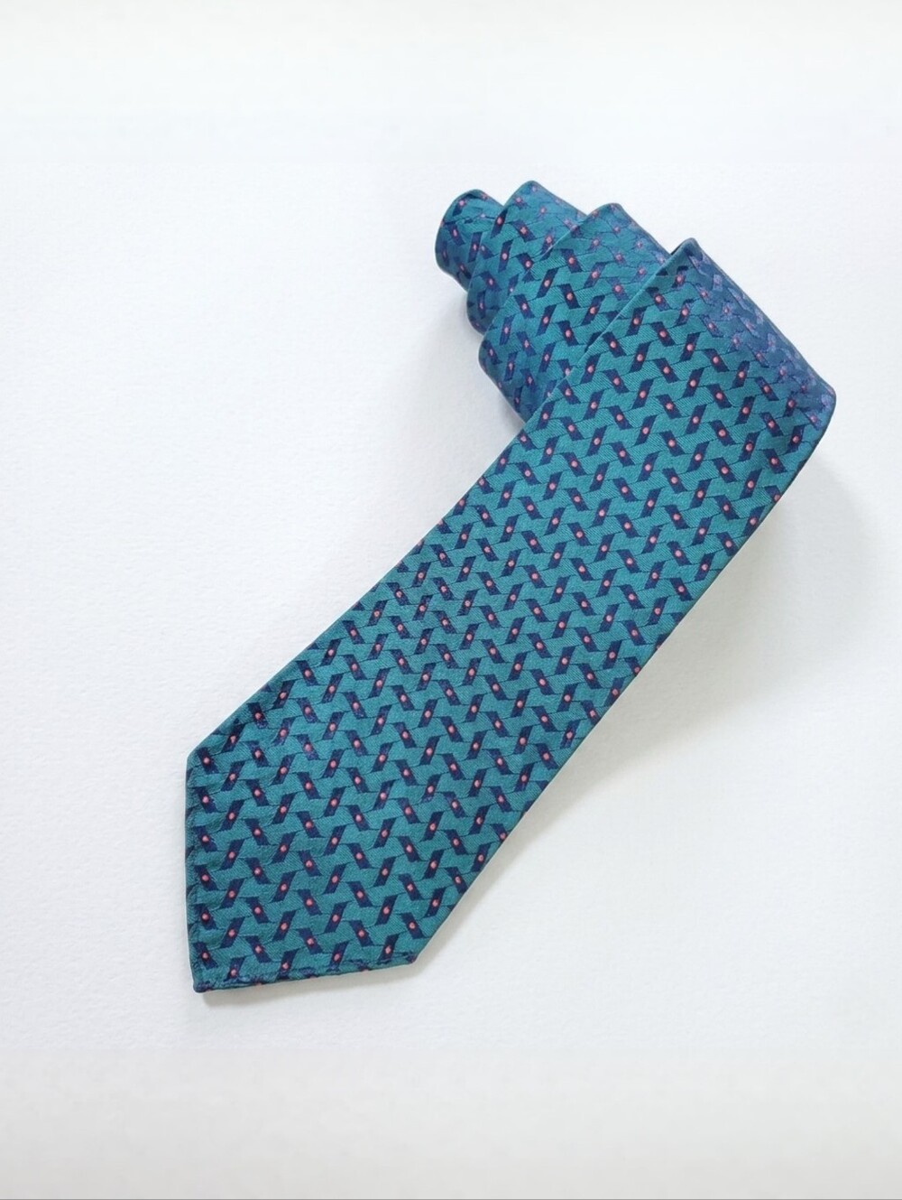 Austin Reed 50x3" Tie Vintage 100% English Silk Square Necktie Geometric Green